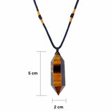 Colier cu cristal vindecator Ochi de Tigru, in forma hexagonala cu dublu varf - pentru protectie, vointa si noroc.
