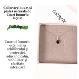 Colier Argint 925 cu Cuart Fumuriu Oval fatetat - Echilibru, Protectie si Liniste Interioara