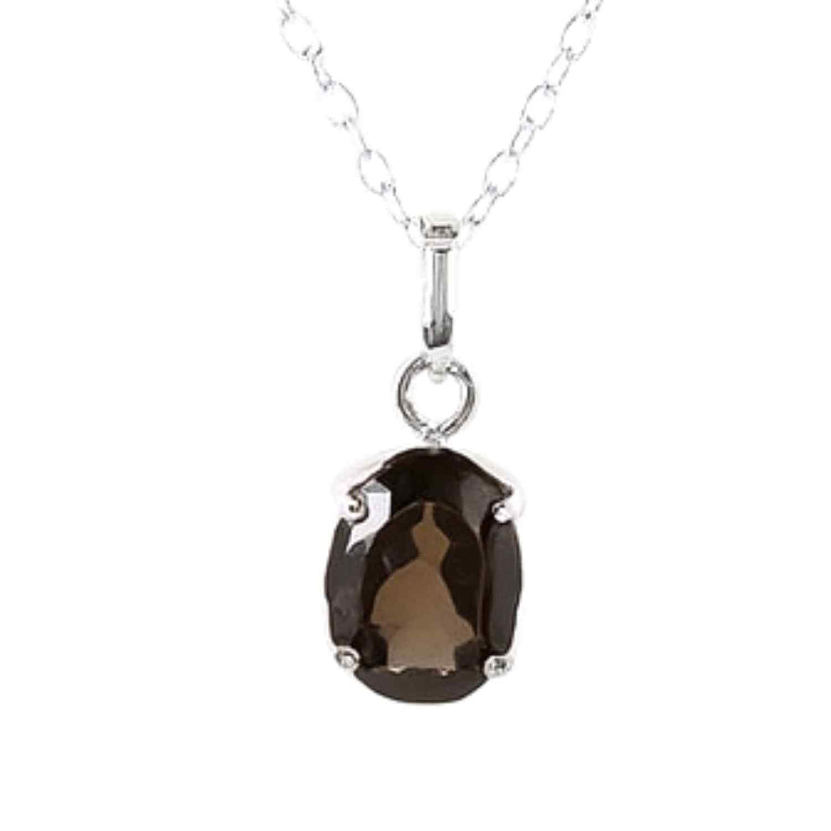 Colier Argint 925 cu Cuart Fumuriu Oval fatetat - Echilibru, Protectie si Liniste Interioara