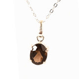 Colier Argint 925 cu Cuart Fumuriu Oval fatetat - Echilibru, Protectie si Liniste Interioara