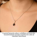 Colier Argint 925 cu Cuart Fumuriu Oval fatetat - Echilibru, Protectie si Liniste Interioara