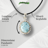 Colier Argintiu cu Larimar Natural Oval/Rotund - Liniste si Conexiune Spirituala