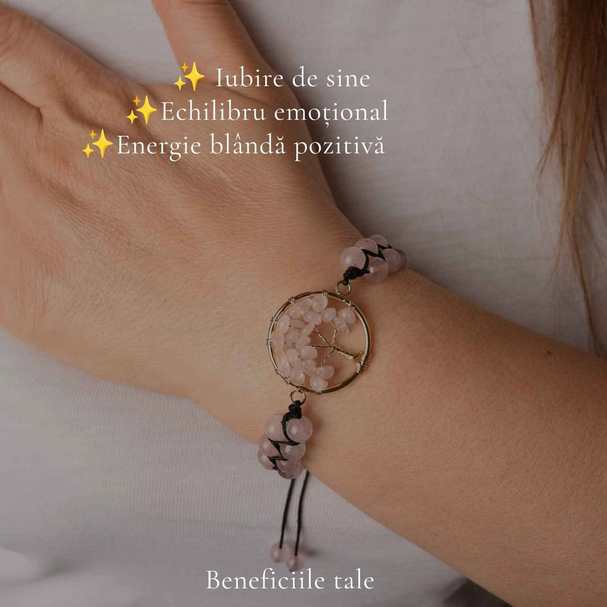 Bratara cu Cuart Roz si Arborele Vietii – Iubire, Armonie si Echilibru Emotional