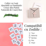 Colier cu Cuart Roz Natural in forma de cruce - Iubire si vindecare emotionala