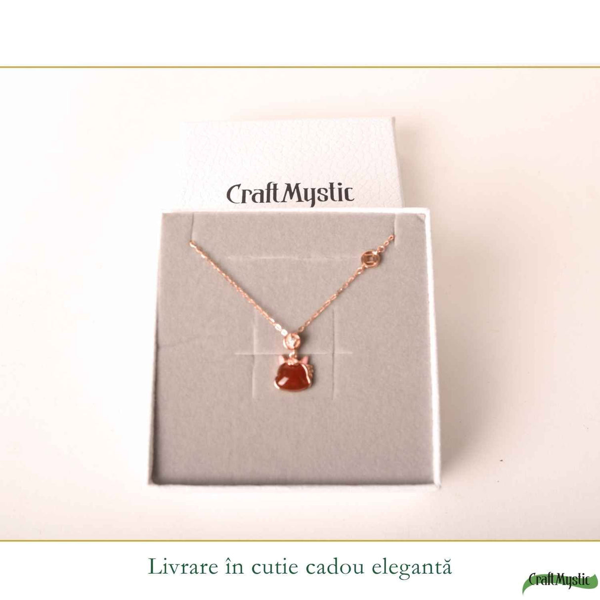 Colier Argint 925 Rose Gold cu Agat Rosu Natural – Curaj, Energie si Eleganta