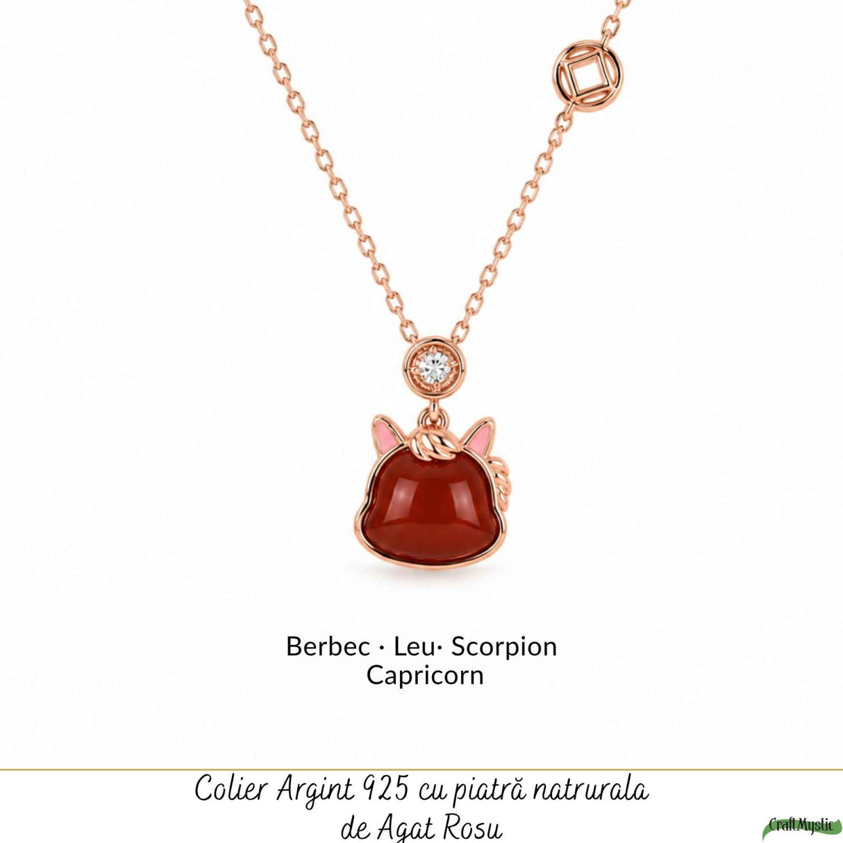 Colier Argint 925 Rose Gold cu Agat Rosu Natural – Curaj, Energie si Eleganta