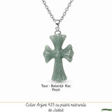 Colier cu Jadeit Natural forma de Cruce si Lant Argint 925 – Armonie, Prosperitate si Eleganta