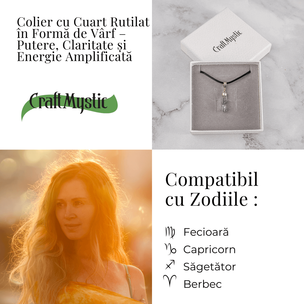Colier Cuart Rutilat în Varf - Claritate, Putere Interioara si Energie Amplificata
