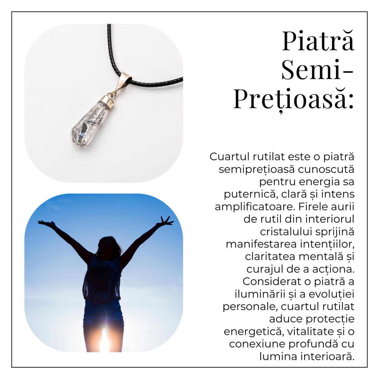 Colier Cuart Rutilat în Varf - Claritate, Putere Interioara si Energie Amplificata