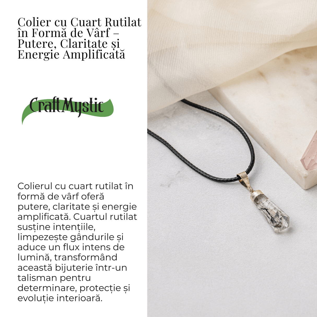 Colier Cuart Rutilat în Varf - Claritate, Putere Interioara si Energie Amplificata