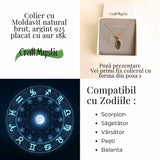 Colier argint 925 placat cu aur 18k cu Moldavit natural 2.22 g - accelerarea transformarii personale si spirituale
