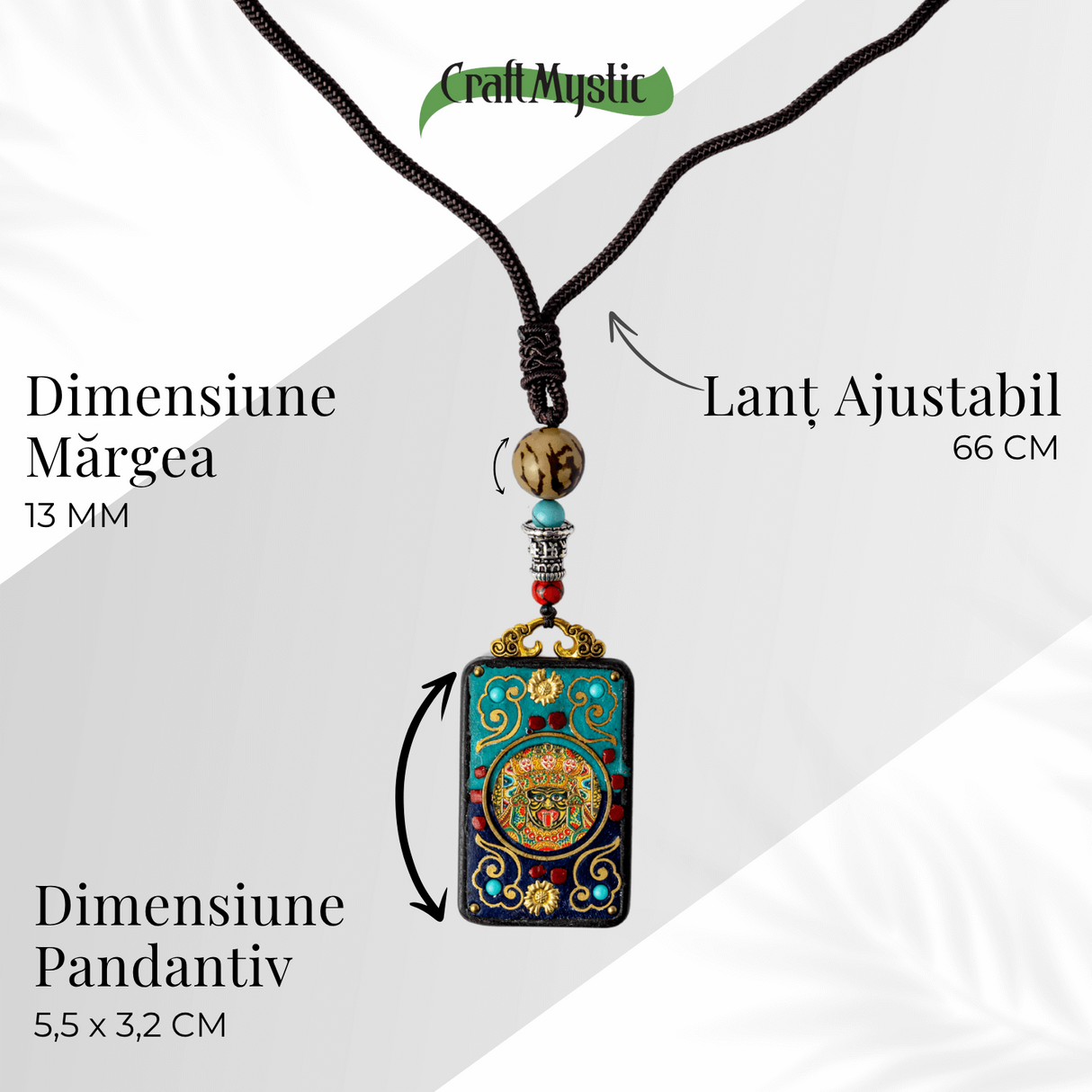 Colier Thangka Nepalez din Lemn de Abanos cu Leul de Zapada - Protectie Spirituala si Echilibru Interior