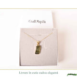 Colier Unisex cu Moldavit Natural si Argint placat cu Aur 18K - Energie Rara si Autentica