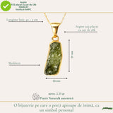 Colier Unisex cu Moldavit Natural si Argint placat cu Aur 18K - Energie Rara si Autentica