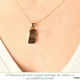 Colier Unisex cu Moldavit Natural si Argint placat cu Aur 18K - Energie Rara si Autentica