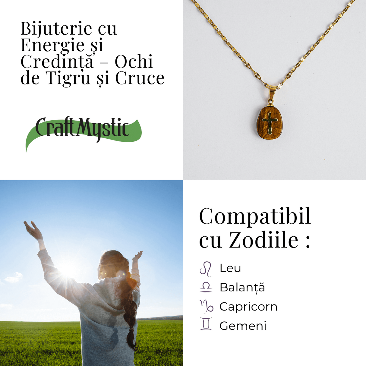 Bijuterie cu Energie si Credinta - Ochi de Tigru si Cruce