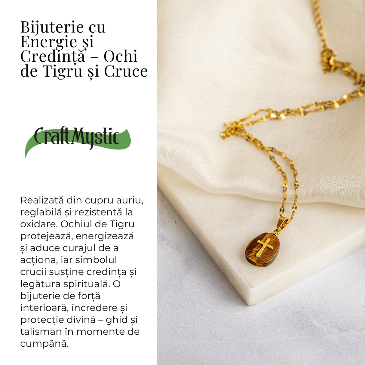 Bijuterie cu Energie si Credinta - Ochi de Tigru si Cruce