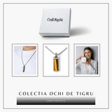 Colier Otel Inoxidabil cu Ochi de Tigru Natural - Pandantiv Dreptunghiular al Curajului