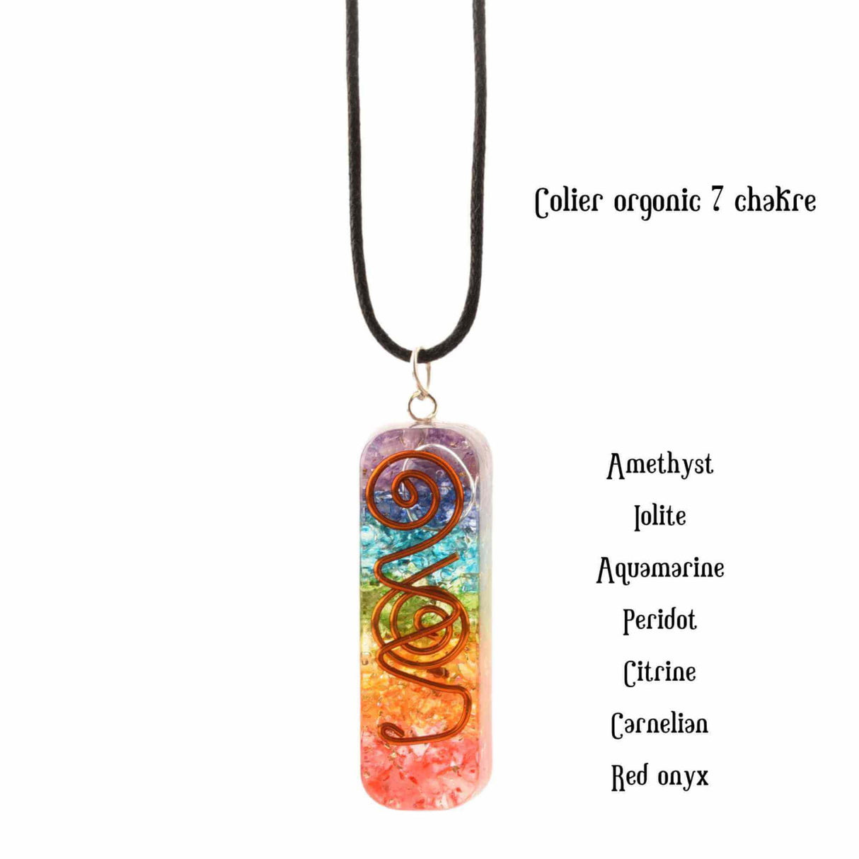 Pandantiv 4.5 cm de Vindecare a Chakrelor Orgonic cu Snur - Colier cu 7 Pietre ale Chakrelor pentru Protectia Energetica si Vindecare Spirituala