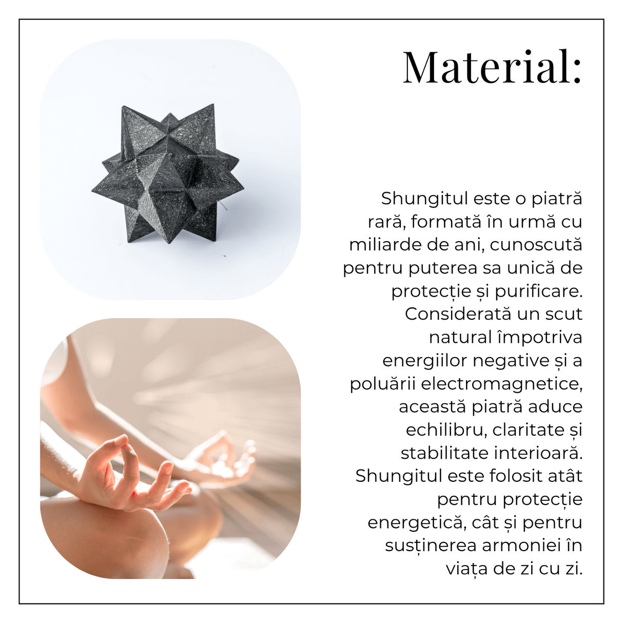 Merkaba din Shungit Natural 7.8 cm – Stea Sacra de Protectie Energetica si Armonie Interioara