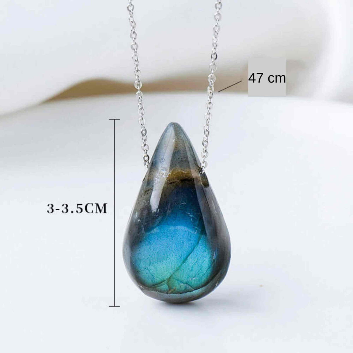 Colier metalic cu Pandantiv \\"Strop de ploaie\\" din Labradorit natural Amuleta Energetica Reiki pentru Barbati si Femei