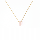 Colier din Cuart Roz Natural cu Pandantiv Fatetat Hexagonal