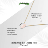 Colier din Cuart Roz Natural cu Pandantiv Fatetat Hexagonal