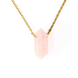 Colier din Cuart Roz Natural cu Pandantiv Fatetat Hexagonal