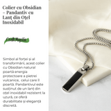 Colier din Otel Inoxidabil cu Obsidian Natural - Pandantiv Dreptunghiular Protectie si Transformare