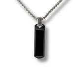Colier din Otel Inoxidabil cu Obsidian Natural - Pandantiv Dreptunghiular Protectie si Transformare