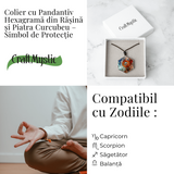 Colier cu Pandantiv Hexagrama din Rasina si Piatra 7 Chakre - Protectie si Armonie