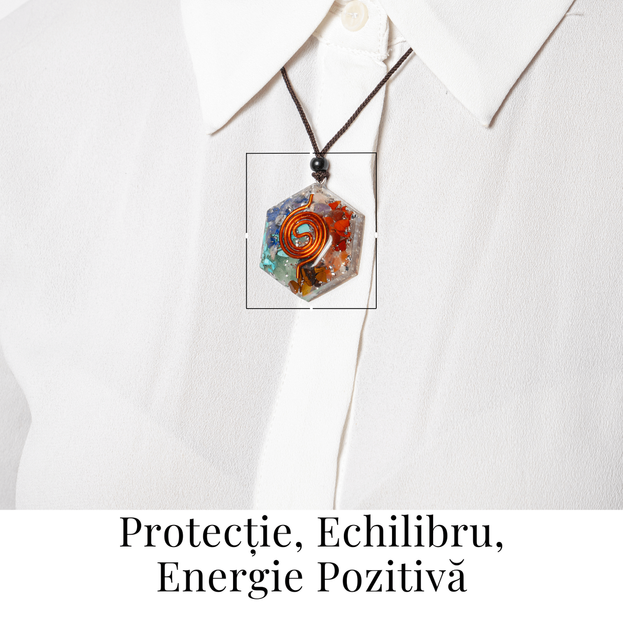 Colier cu Pandantiv Hexagrama din Rasina si Piatra 7 Chakre - Protectie si Armonie