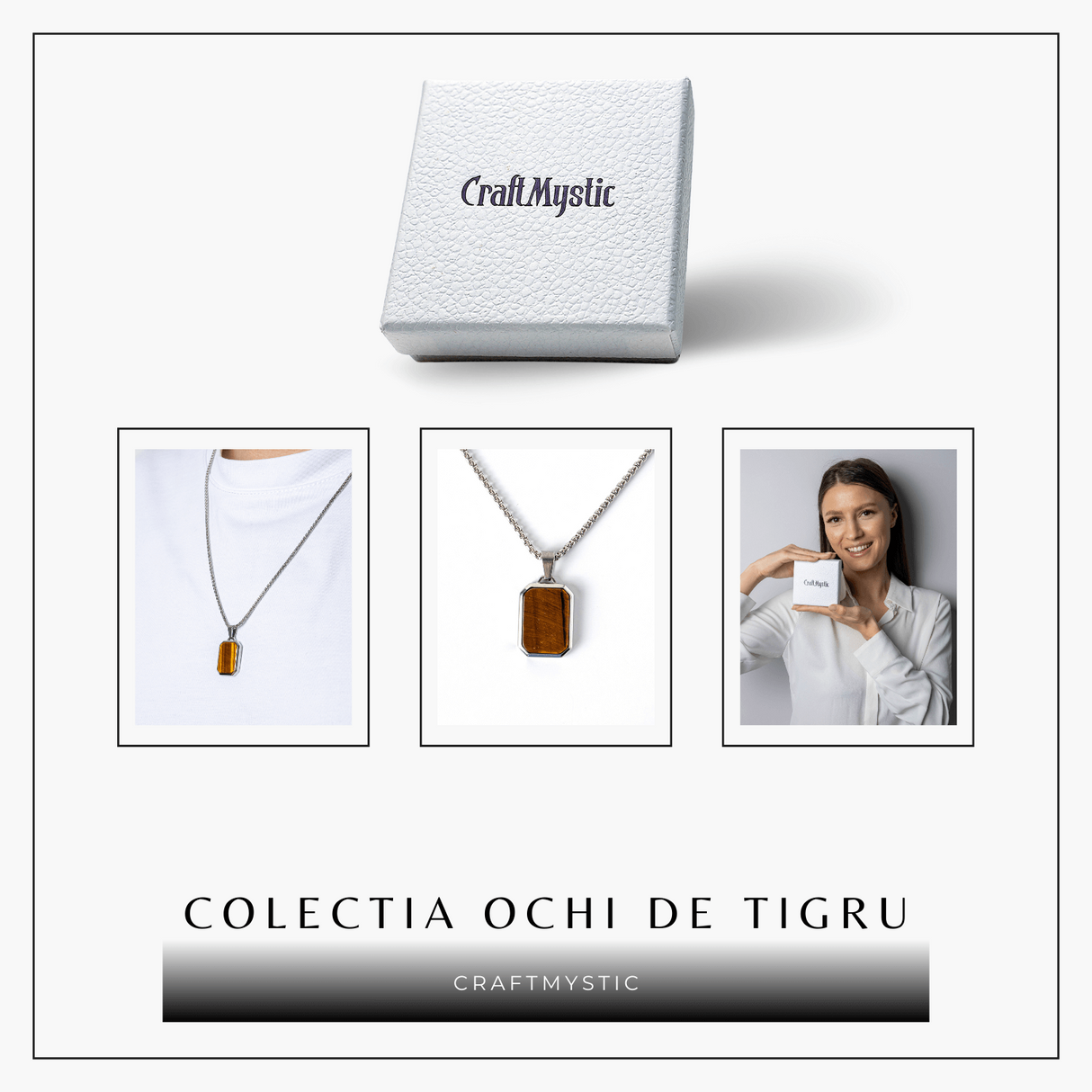 Colier cu Ochi de Tigru Natural si Pandantiv Dreptunghiular - Putere si Protectie