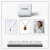 Colier cu Ochi de Tigru Natural si Pandantiv Dreptunghiular - Putere si Protectie