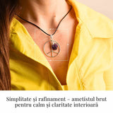 Colier cu Ametist în forma de Semnul Pacii - Liniste si Claritate