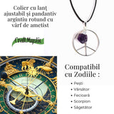 Colier cu Ametist în forma de Semnul Pacii - Liniste si Claritate