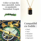 Colier auriu cu pandantiv si Turmalina Neagra cu lant inox - Protectie si Eleganta Naturala