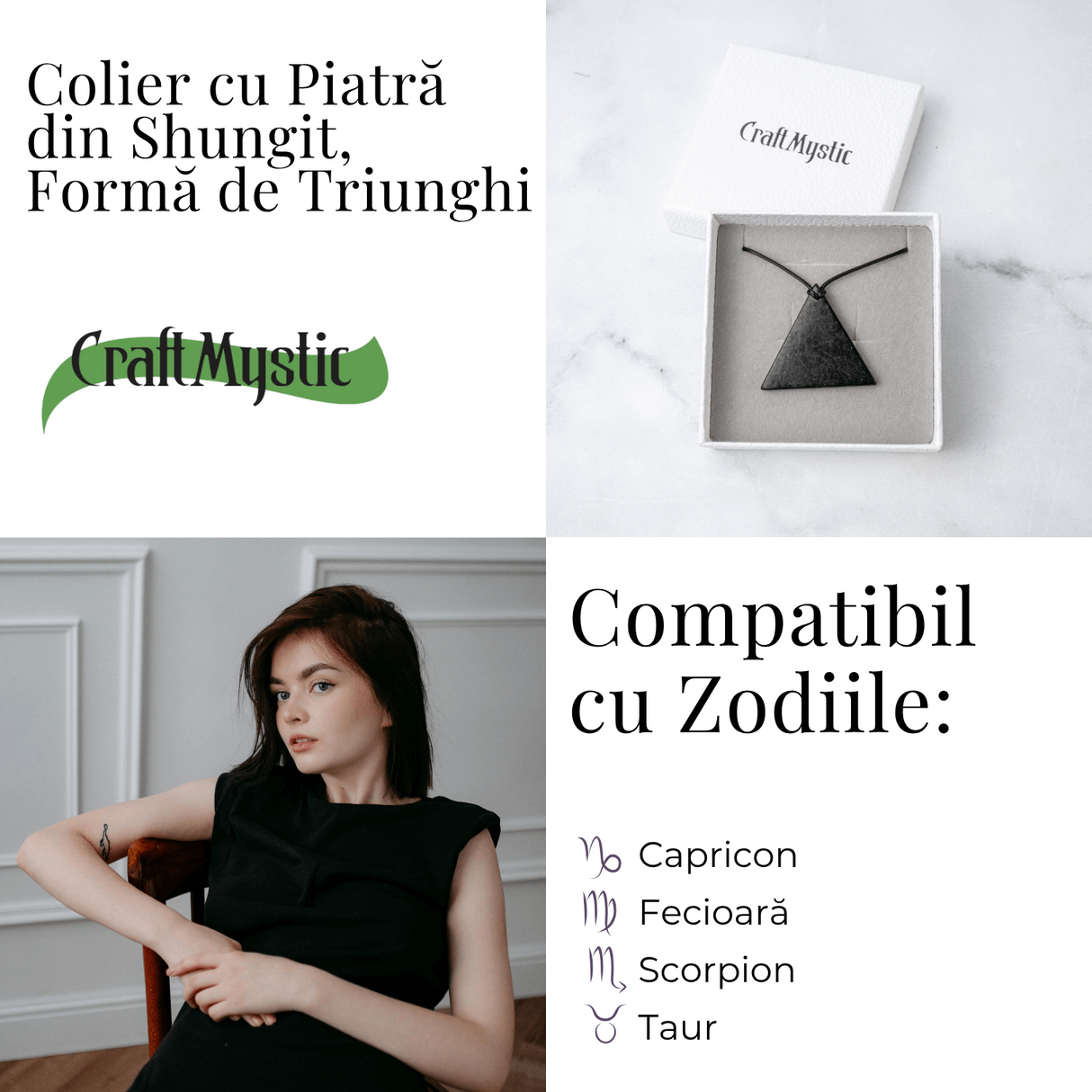 Colier cu Pandantiv Triunghiular din Shungit Natural - Protectie Energetica si Echilibru Interior