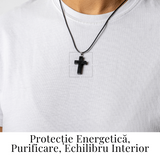 Colier cu Pandantiv Cruce din Shungit Natural - Protectie Energetica si Liniste Interioara