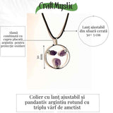 Colier cu pandantiv rotund si 3 pietre varf Ametist - Claritate si Eleganta Naturala