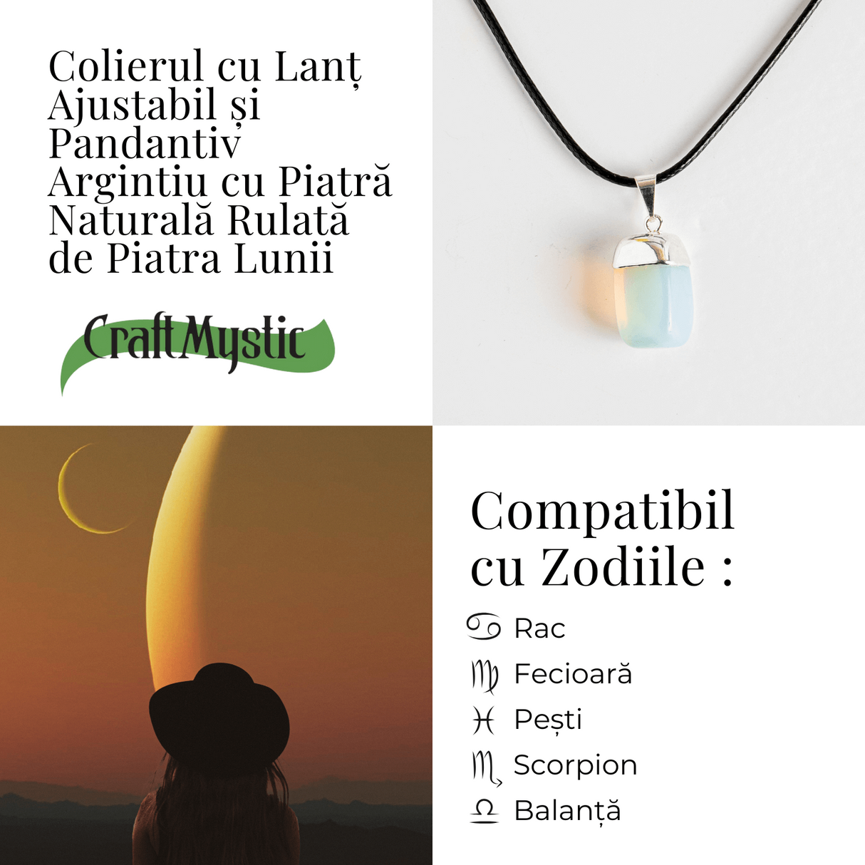 Colier cu piatra rulata de Piatra Lunii - Incredibil echilibru emotional