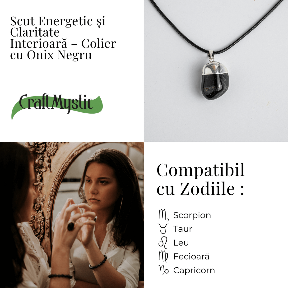 Colier cu Piatra Rulata de Onix Natural - Protectie si Forta