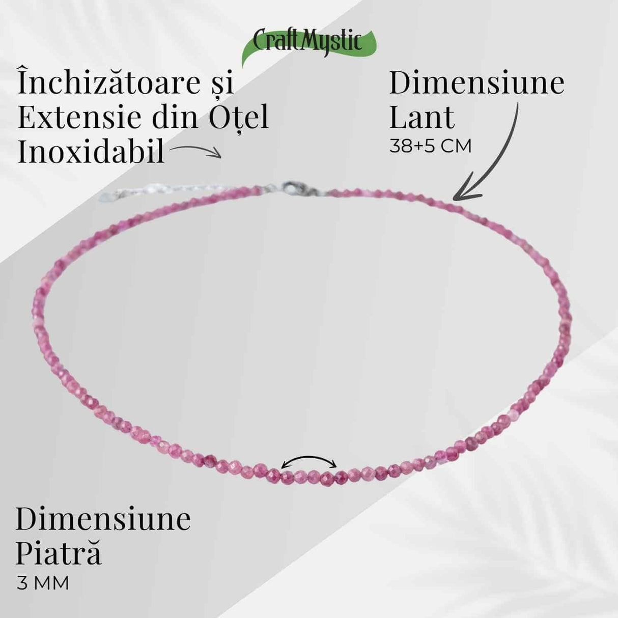 Colier cu pietre naturale de Turmalina Roz fatetata - Iubire, Vindecare si Energie a Inimii