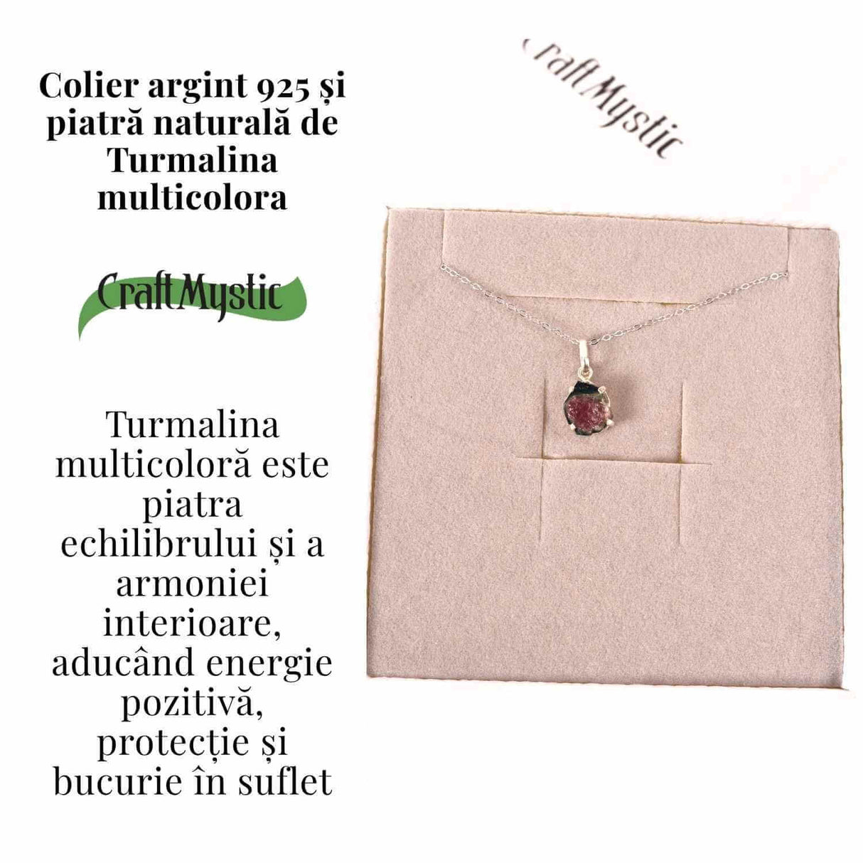 Colier Argint 925 cu Turmalina Multicolora Bruta neuniforma- Armonie, Protectie si Bucurie Interioara