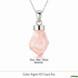 Colier Cuart Roz brut din Argint 925 – iubire autentica si echilibru emotional