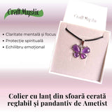 Colier ajustabil fluture cu Ametist - Protecție și Eleganță