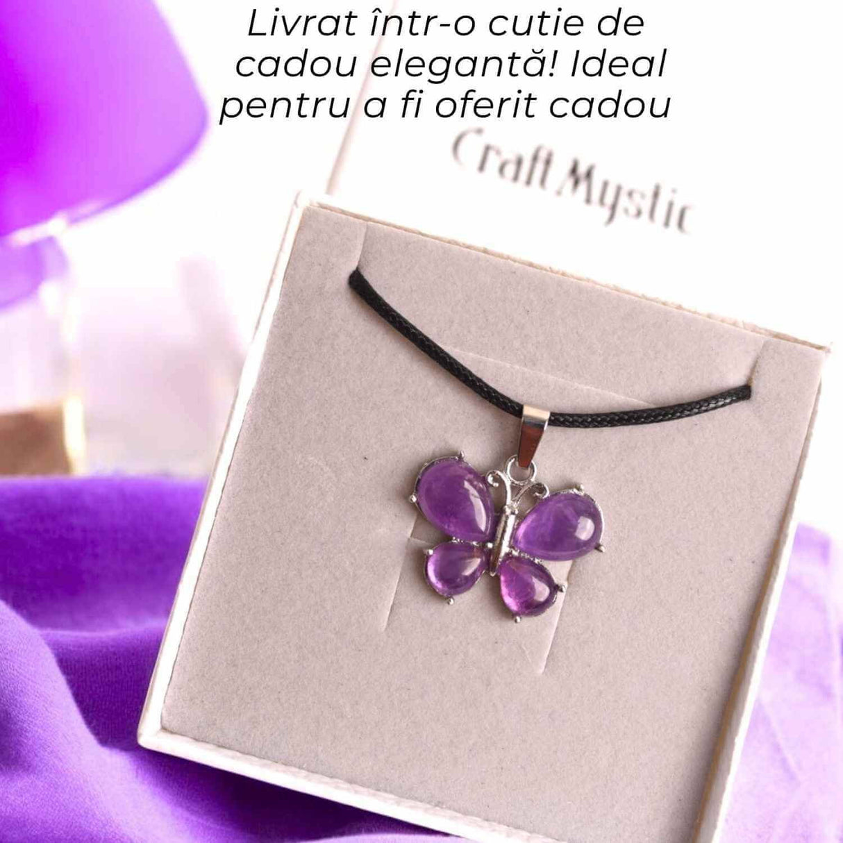 Colier ajustabil fluture cu ametist - Protecție și Eleganță