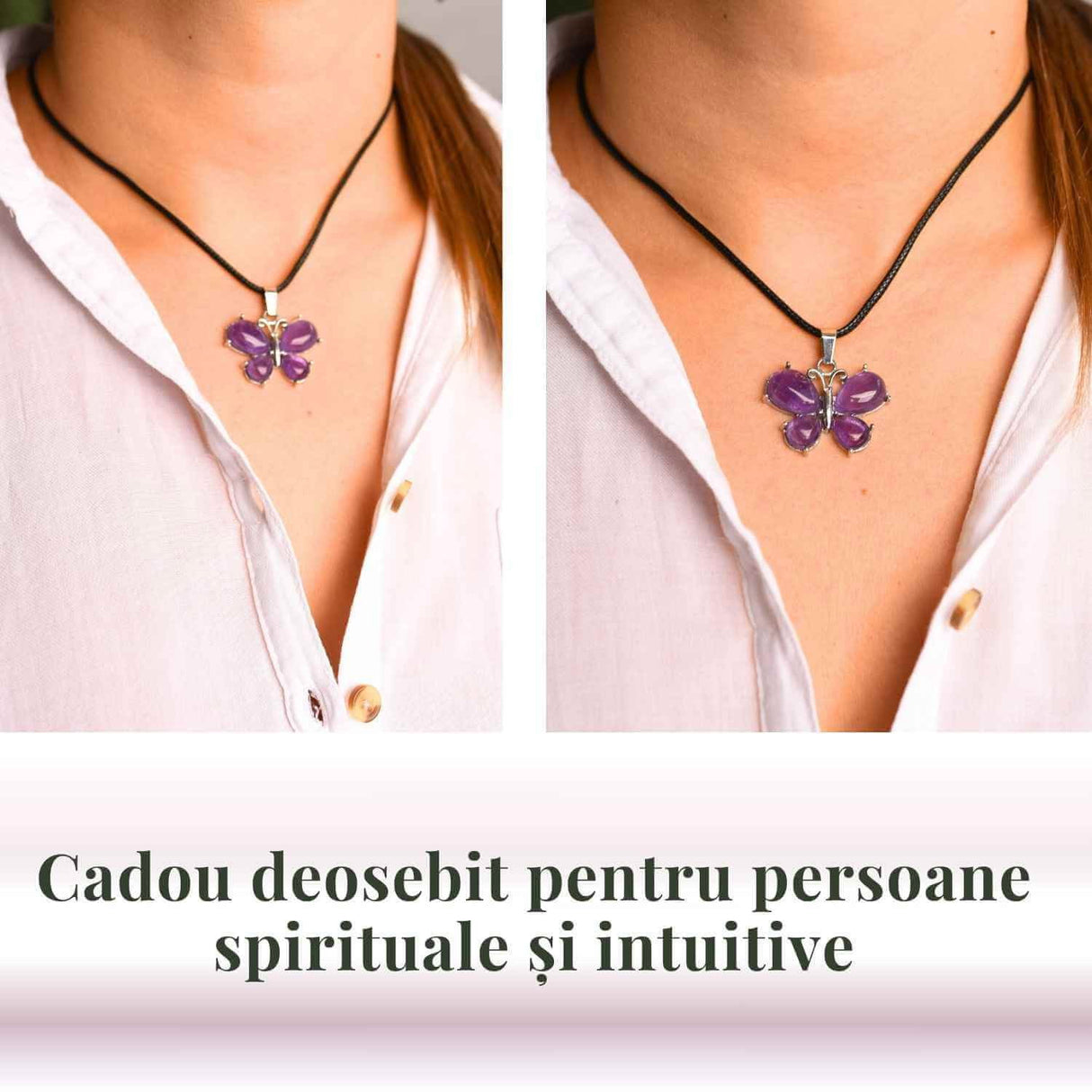 Colier ajustabil fluture cu ametist - Protecție și Eleganță