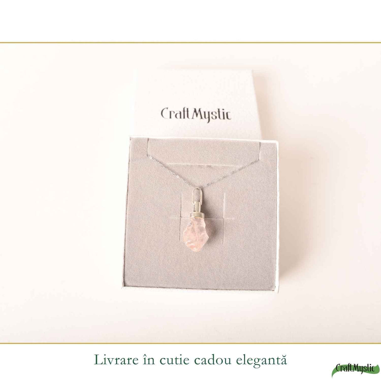 Colier Cuart Roz brut din Argint 925 – iubire autentica si echilibru emotional