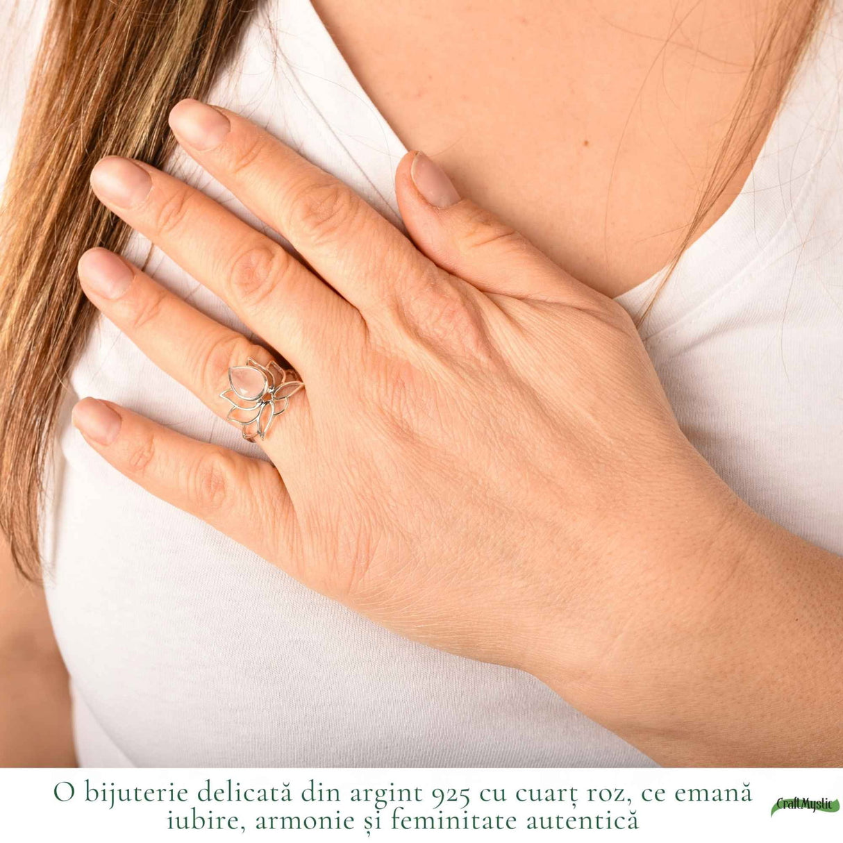 Inel Cuart Roz fatetat Lotus din Argint 925 – iubire de sine si echilibru interior